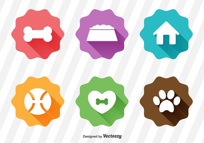 White Flat Puppy Icons Set With Long Shadows vector